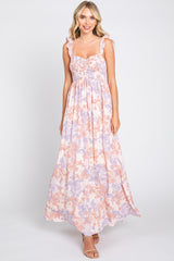 Light Pink Floral Sleeveless Maternity Maxi Dress