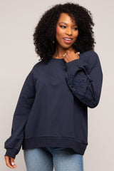 Navy Embroidered Long Sleeve Top