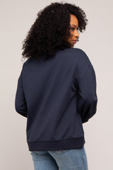 Navy Embroidered Long Sleeve Top