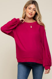 Magenta Embroidered Long Sleeve Maternity Top