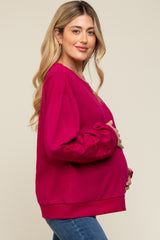 Magenta Embroidered Long Sleeve Maternity Top