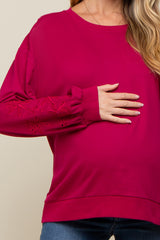 Magenta Embroidered Long Sleeve Maternity Top