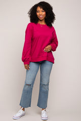 Magenta Embroidered Long Sleeve Maternity Top