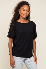 Black Eyelet Lace Sleeve Maternity Top