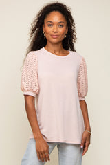 Light Pink Eyelet Lace Sleeve Maternity Top