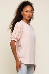 Light Pink Eyelet Lace Sleeve Top