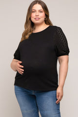 Black Eyelet Lace Sleeve Plus Maternity Top