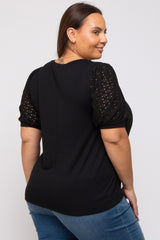 Black Eyelet Lace Sleeve Plus Top