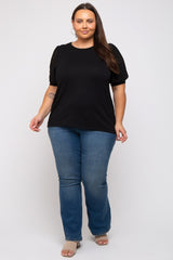 Black Eyelet Lace Sleeve Plus Top