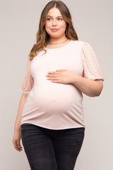 Light Pink Eyelet Lace Sleeve Plus Maternity Top