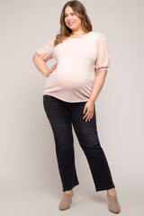 Light Pink Eyelet Lace Sleeve Plus Maternity Top