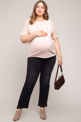 Light Pink Eyelet Lace Sleeve Plus Maternity Top