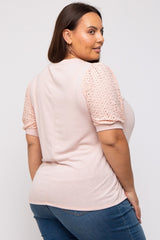 Light Pink Eyelet Lace Sleeve Plus Top