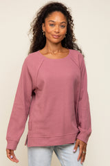 Mauve Oversized Waffle Knit Maternity Long Sleeve Top