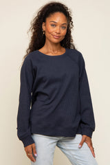 Navy Oversized Waffle Knit Maternity Long Sleeve Top