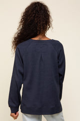 Navy Oversized Waffle Knit Long Sleeve Top