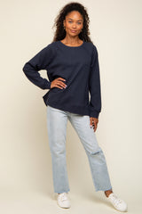 Navy Oversized Waffle Knit Long Sleeve Top