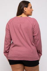 Mauve Oversized Waffle Knit Plus Long Sleeve Top