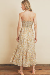 Cream Floral Cinched Top A-Line Maxi Dress