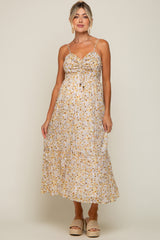 Cream Floral Cinched Top A-Line Maternity Maxi Dress