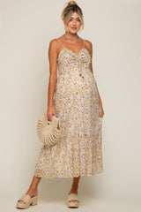 Cream Floral Cinched Top A-Line Maternity Maxi Dress