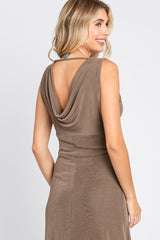 Mocha A-Line Draped Back Midi Dress