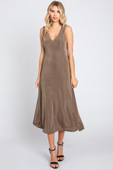 Mocha A-Line Draped Back Maternity Midi Dress