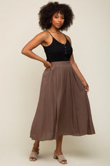 Brown Pleated Midi Skirt