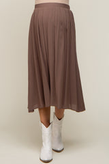 Brown Pleated Maternity Midi Skirt