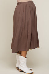 Brown Pleated Maternity Midi Skirt