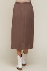 Brown Pleated Maternity Midi Skirt