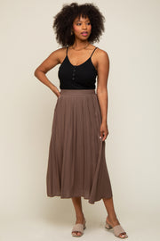 Brown Pleated Midi Skirt