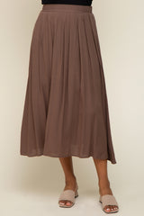 Brown Pleated Midi Skirt