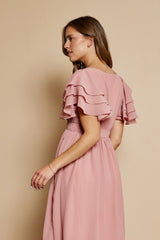 Blush Sweetheart Neck Tiered Sleeve Dress