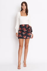 Black Red Floral Mini Skirt