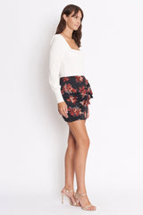 Black Red Floral Mini Skirt