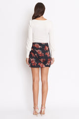 Black Red Floral Mini Skirt