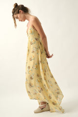 Sunshine Floral Swiss Dot Chiffon Handkerchief Maxi Dress