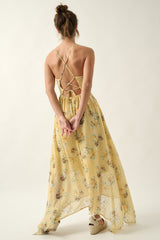 Sunshine Floral Swiss Dot Chiffon Handkerchief Maxi Dress