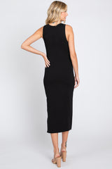 Black Sleeveless Ribbed Midi Dress