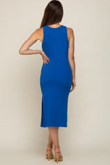 Royal Sleeveless Ribbed Maternity Midi Dress