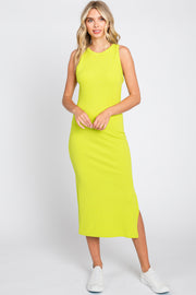 Lime Sleeveless Ribbed Midi Dress