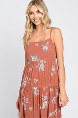 Rust Floral Square Neck Tiered Maxi Dress