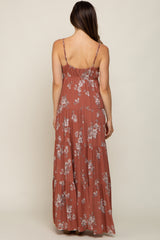 Rust Floral Square Neck Tierde Maternity Maxi Dress