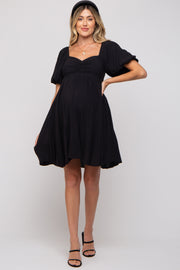 Black Puff Sleeve Maternity Dress