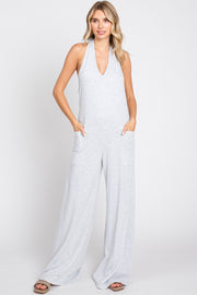 Heather Grey Halter Front Pocket Knit Jumpsuit