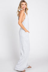 Heather Grey Halter Front Pocket Knit Jumpsuit