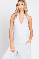 Heather Grey Halter Front Pocket Knit Jumpsuit