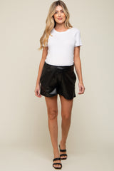 Black Faux Leather Maternity Shorts