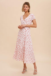 Red Floral Viscose Floral Button Down Dress